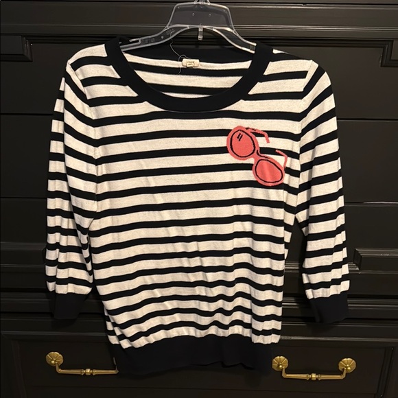 J. Crew Kids Black and White Striped Sweater with Red Sunglasses - Picture 1 of 1
